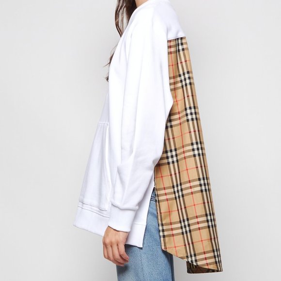 Burberry Sweaters - Burberry Check Print Panel Sweatshirt White NWT